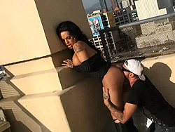 Rooftop cock sucking. Horny TS Foxxy gets her anal licked and penish sucked
