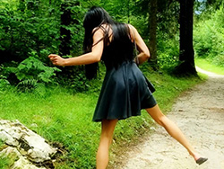 Behind the scenes outdoors Hot Kimber pees & strips in