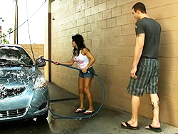 Foxxy and cliff carwash. Beautiful shemale Foxxy getting banged cruel